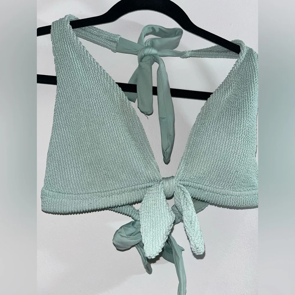 Kona Sol Mint Green Pucker Tie-Front Bikini - Picture 3 of 5